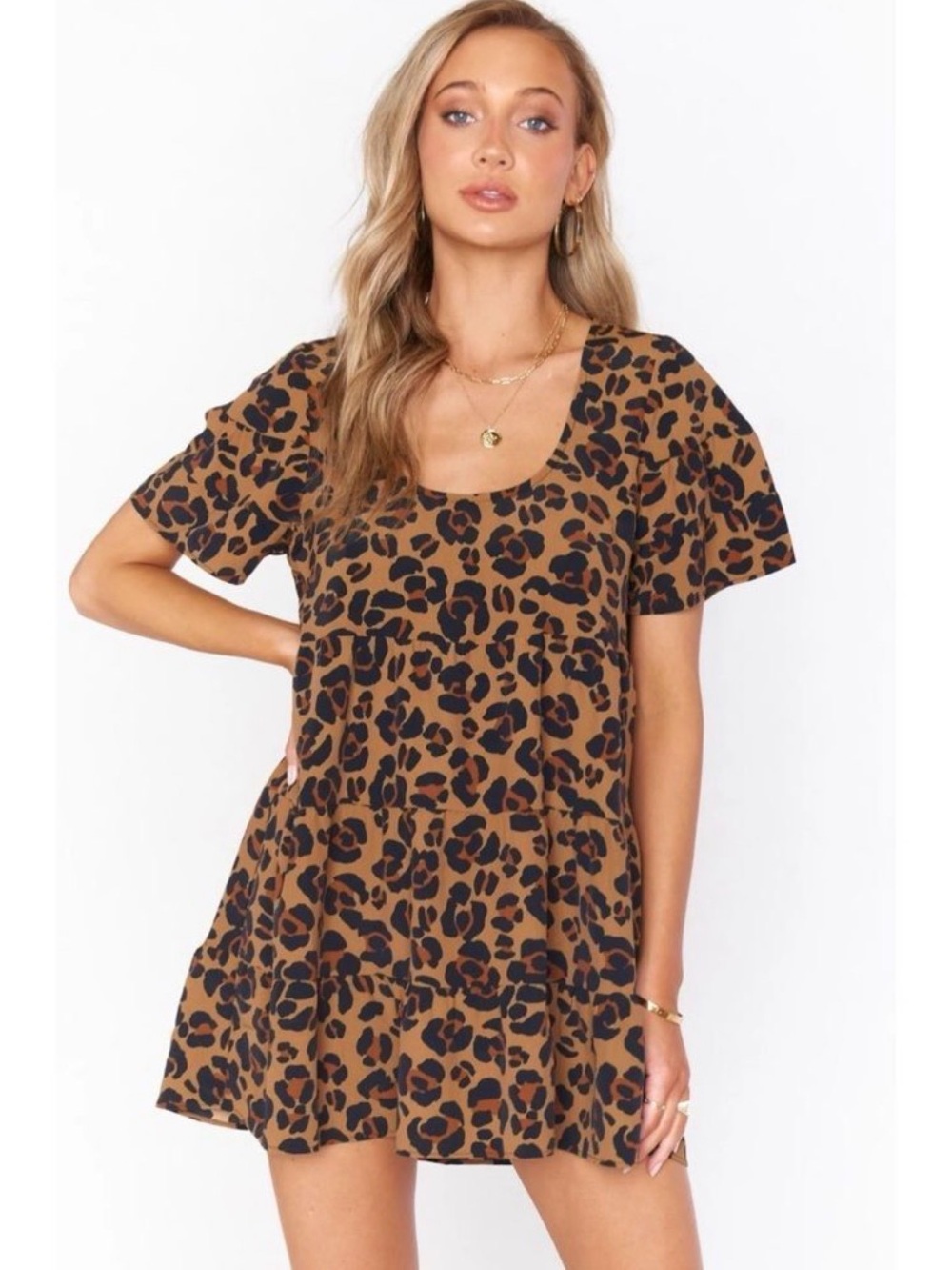 SHOW ME YOUR MUMU NWT Cheetah Print Valley Tiered Mini Shift Dress S